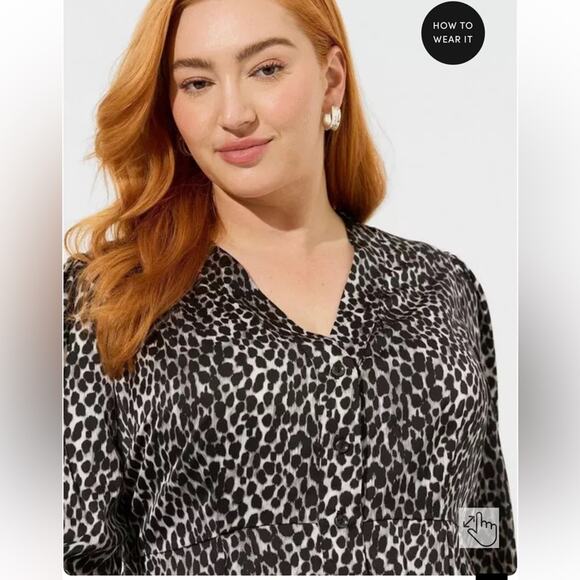 New Torrid Peplum Satin Animal Print Button Front Long Sleeve‎ Top Size 3X - Picture 3 of 7